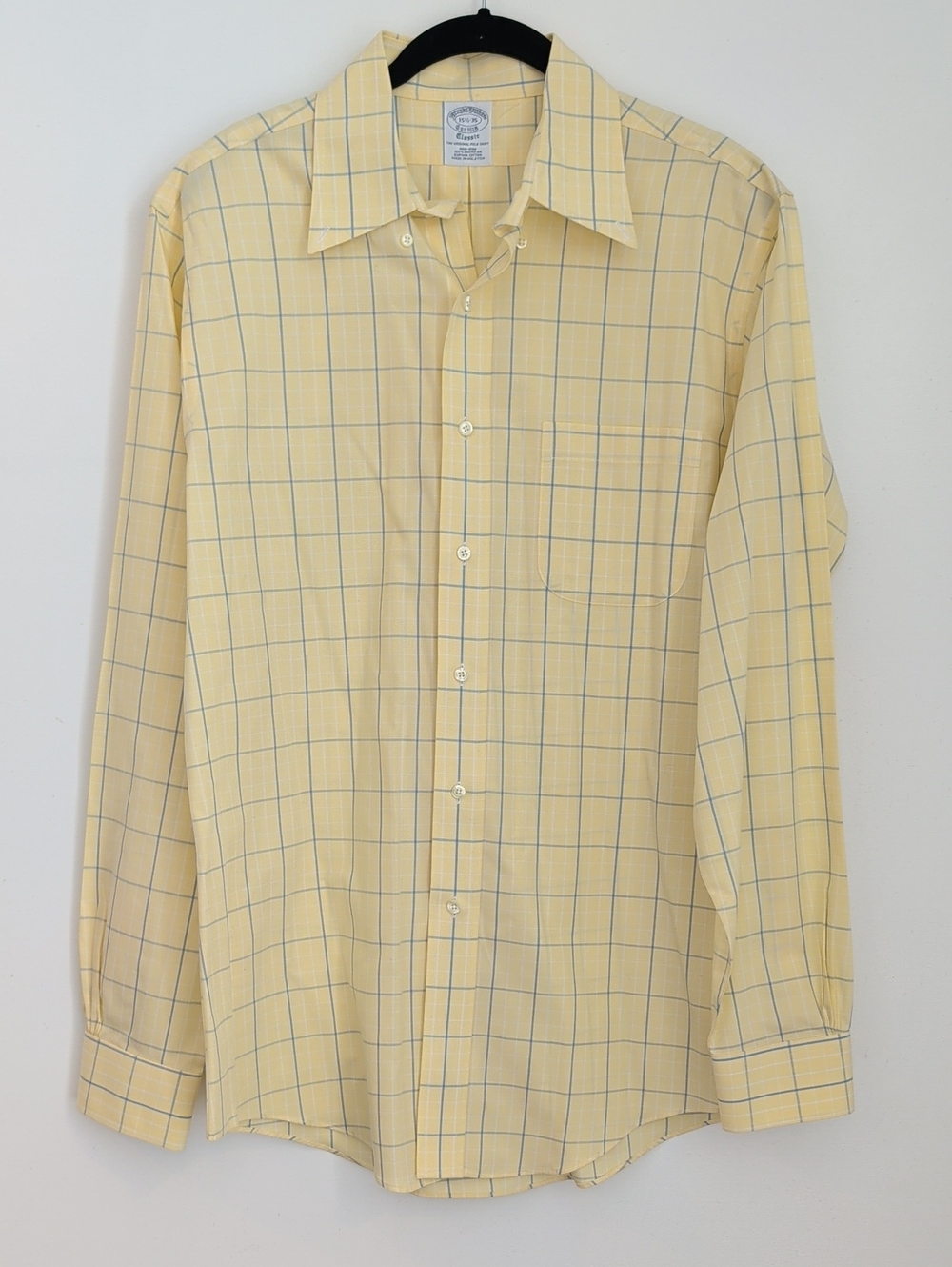 Brooks Brothers Classic Yellow Plaid Long Sleeve Collared Shirt Size 15.5 - 35